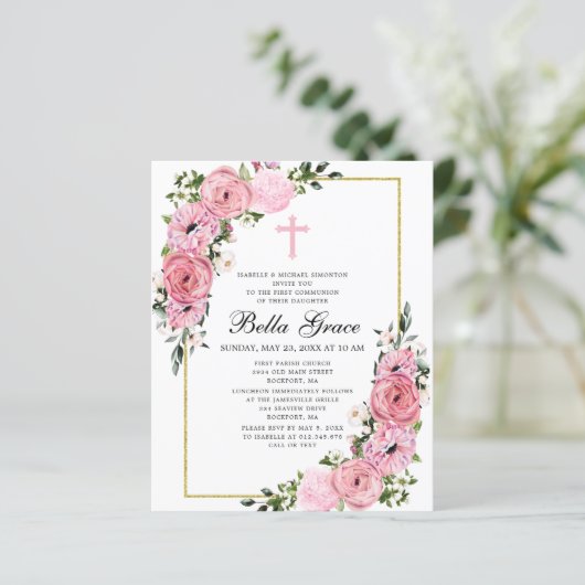 Begroting Roze Floral Eerste uitnodiging van de Ge