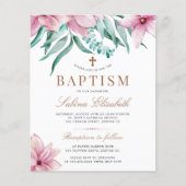 Begroting roze florale elegant baptisme-uitnodigin (Voorkant)