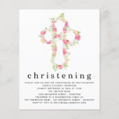 Begroting Roze Florals Cross Christening Uitnodigi (Voorkant)