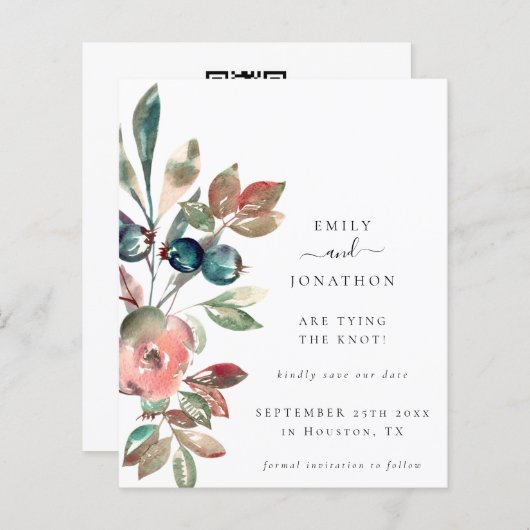 Begroting roze Florals QR-code Weddenschap sparen  (Voorkant / Achterkant)