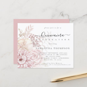 Begroting - Roze Florals Quinceañera Uitnodiging