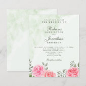 Begroting Roze Groen Roos Floral Weddenschap (Voorkant / Achterkant)