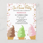 Begroting Roze ijs- partij Birthday-uitnodiging (Voorkant)