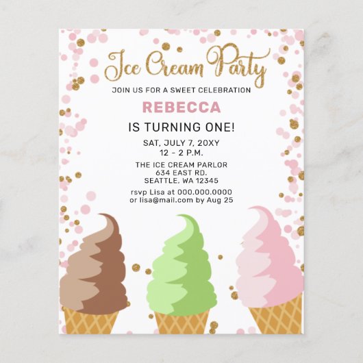 Begroting Roze ijs- partij Birthday-uitnodiging (Voorkant)