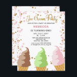 Begroting Roze ijs- partij Birthday-uitnodiging<br><div class="desc">Budget roze Groen Chocolade Soft Cone Ice Cream Party Birthday - uitnodiging</div>
