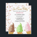Begroting Roze ijs- partij Birthday-uitnodiging<br><div class="desc">Budget roze Groen Chocolade Soft Cone Ice Cream Party Birthday - uitnodiging</div>