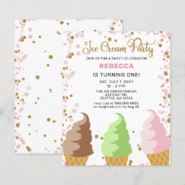 Begroting Roze ijs- partij Birthday-uitnodiging