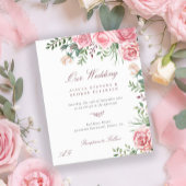 Begroting roze rozen elegante trouwuitnodiging