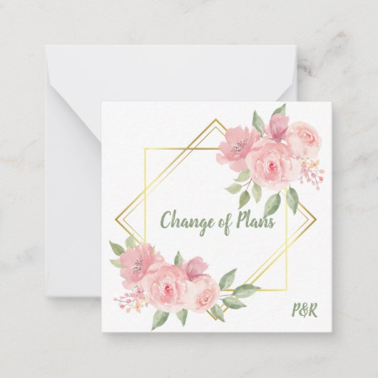 Begroting, roze rozen met gouden lijst. notitiekaartje (Voorkant)