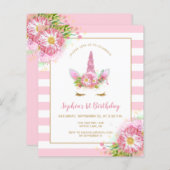 Begroting Roze Unicorn Girls - uitnodiging (Voorkant / Achterkant)