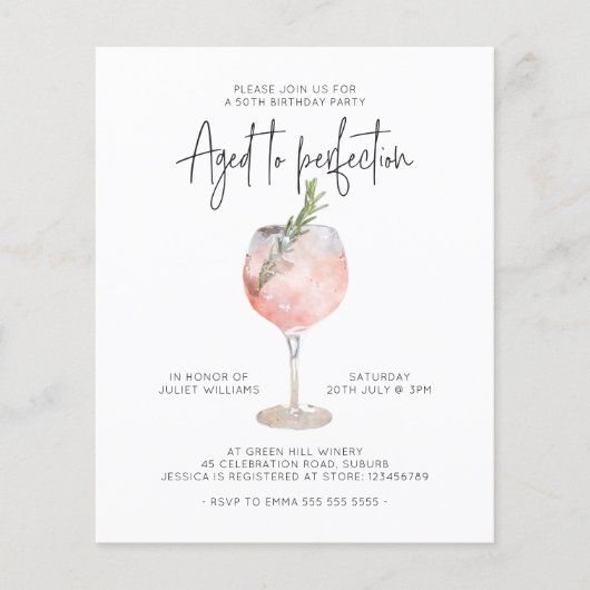 Begroting Roze wijn met perfecte 50e verjaardag Flyer (Voorkant)