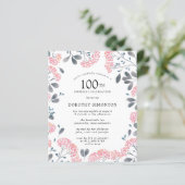 Begroting Roze Wilde Bloem 100th Birthday Uitnodig (Staand voorkant)