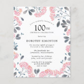 Begroting Roze Wilde Bloem 100th Birthday Uitnodig (Voorkant)