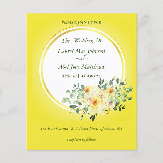 Begroting. Rozen op gele achtergrond Uitnodiging (Voorkant)