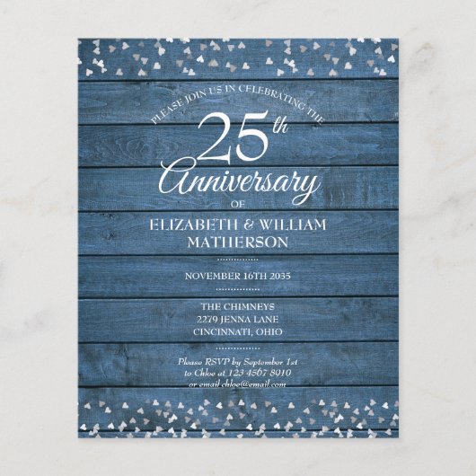 Begroting Rustic 25th Jubileum Hearts Invitation (Voorkant)