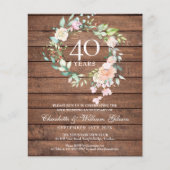 Begroting Rustic 40th Jubileum Ruby Floral Invite (Voorkant)