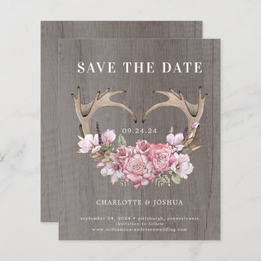 Begroting Rustic Boho Floral Antlers bespaart datu (Voorkant / Achterkant)