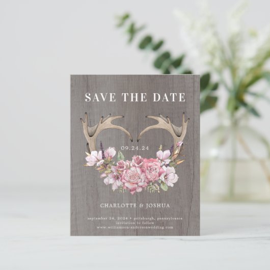 Begroting Rustic Boho Floral Antlers bespaart datu (Staand voorkant)