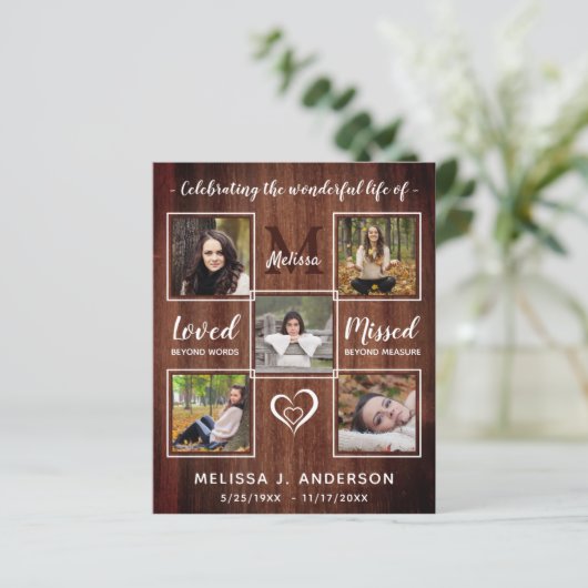 Begroting Rustic Celebration of Life 5 Photo Memor (Staand voorkant)