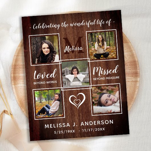 Begroting Rustic Celebration of Life 5 Photo Memor