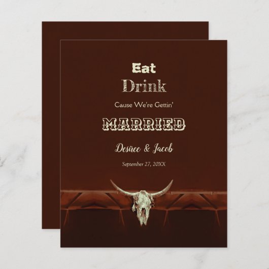 Begroting Rustic Eat Drink Gehuwde bruiloft Bull S (Voorkant / Achterkant)