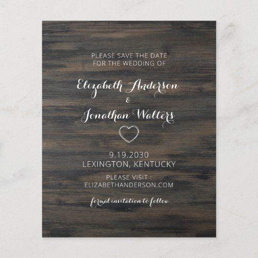 Begroting Rustic Equine Wedding Horse Save the Dat (Achterkant)