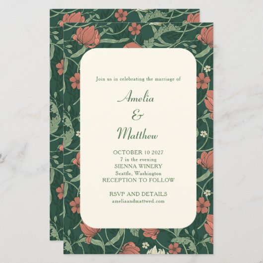 Begroting Rustic Green Floral Wedding Invitation (Voorkant / Achterkant)