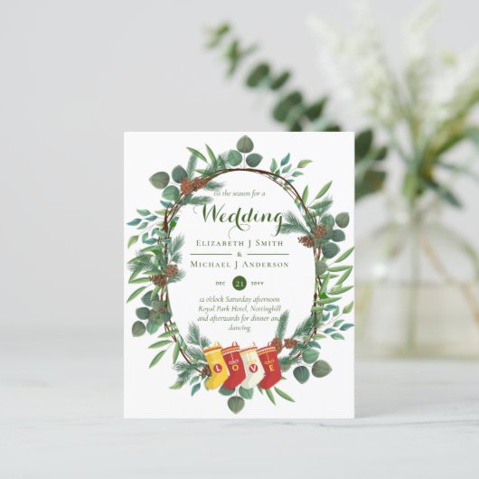 Begroting Rustic kerstbruiloft Winter Invites (Staand voorkant)