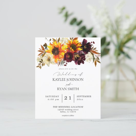 Begroting Rustic Sunflower & Burgundy Floral Weddi (Staand voorkant)