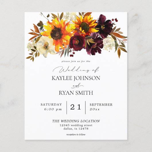 Begroting Rustic Sunflower & Burgundy Floral Weddi (Voorkant)