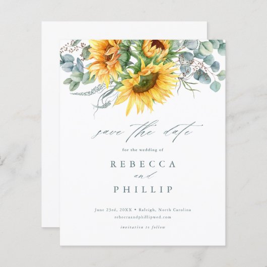 Begroting Rustic Sunflower Wedding Save the Date (Voorkant / Achterkant)