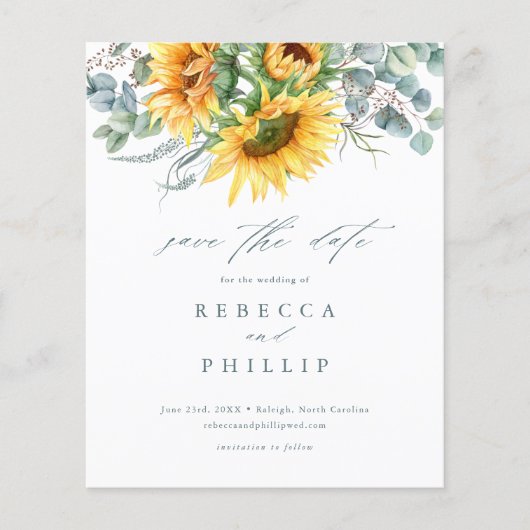 Begroting Rustic Sunflower Wedding Save the Date (Voorkant)
