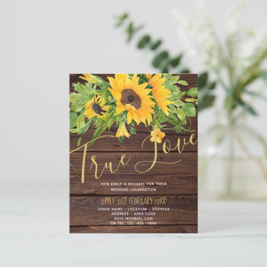 Begroting Rustic Sunflower Wood Wedding Invitting (Staand voorkant)