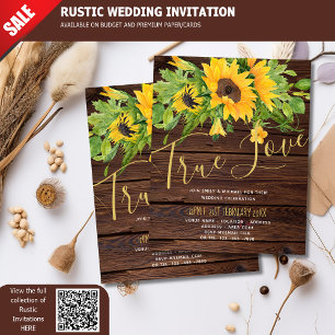 Begroting Rustic Sunflower Wood Wedding Invitting