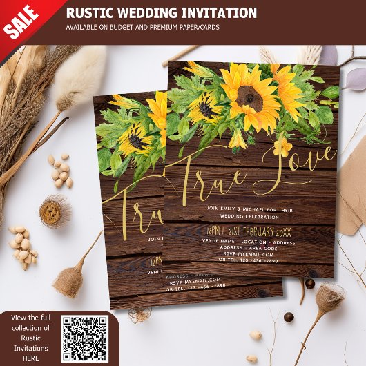 Begroting Rustic Sunflower Wood Wedding Invitting