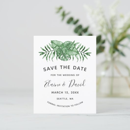 Begroting Rustic Tropical Greenery sparen de datum (Staand voorkant)