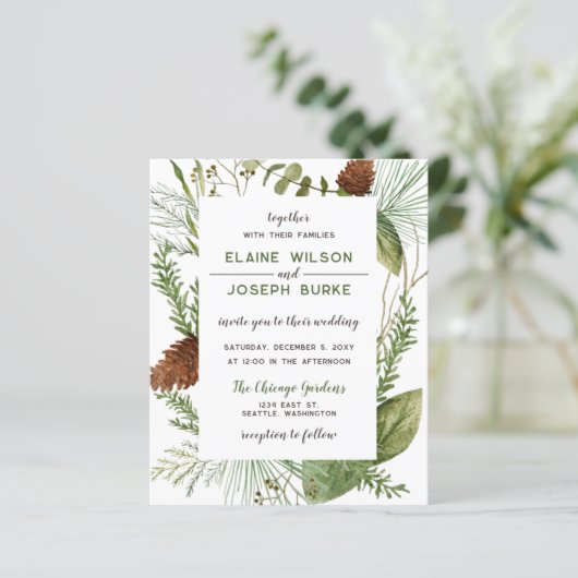 Begroting Rustic Winter Pine cone Wedding Invitati (Staand voorkant)