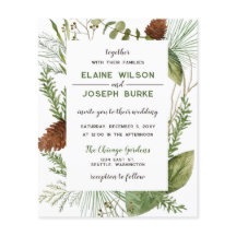 Begroting Rustic Winter Pine cone Wedding Invitati