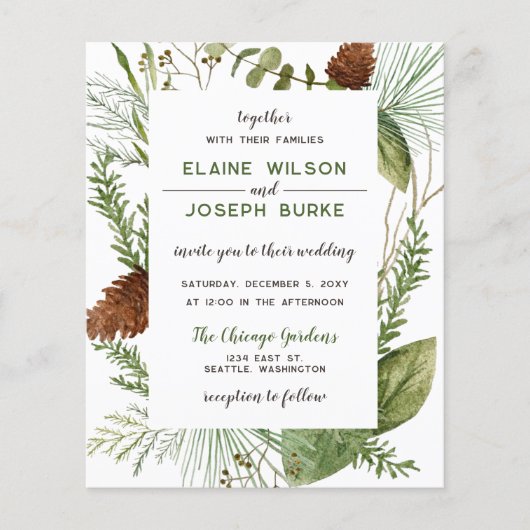 Begroting Rustic Winter Pine cone Wedding Invitati (Voorkant)