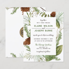 Begroting Rustic Winter Pine cone Wedding Invitati