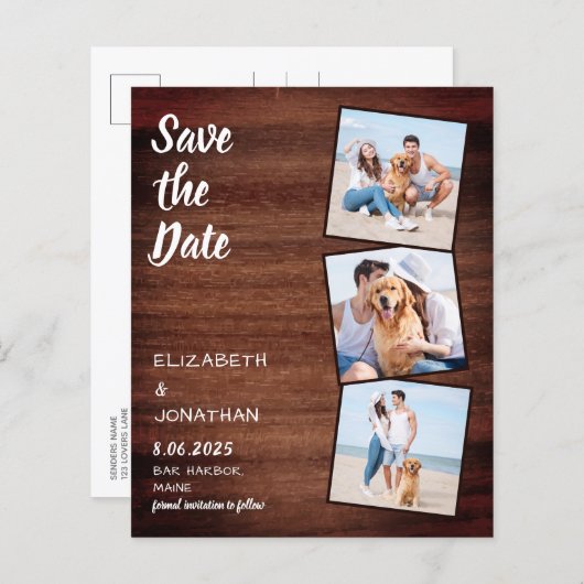 Begroting Rustic Wood bespaart datum foto's bruilo (Voorkant / Achterkant)