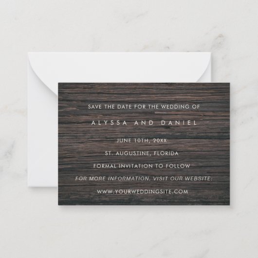 Begroting Rustic Wood Boho bewaart de datumuitnodi Notitiekaartje (Achterkant)