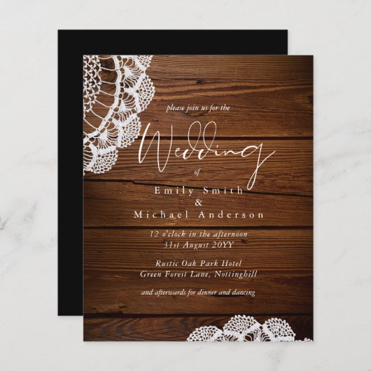 Begroting Rustic Wood Lace Wedding Invitations (Voorkant / Achterkant)