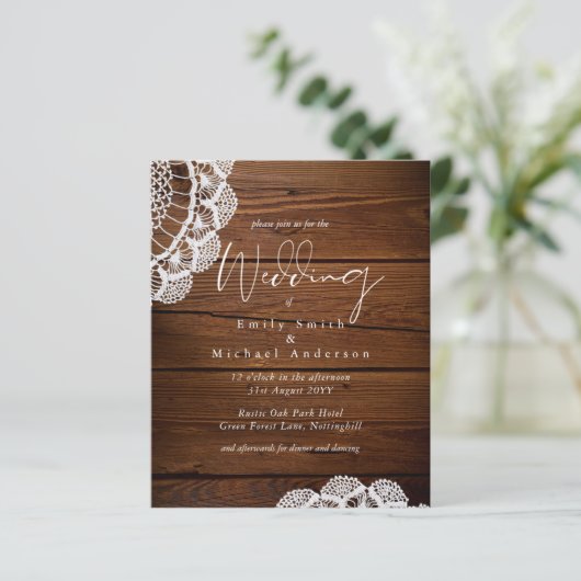 Begroting Rustic Wood Lace Wedding Invitations (Staand voorkant)