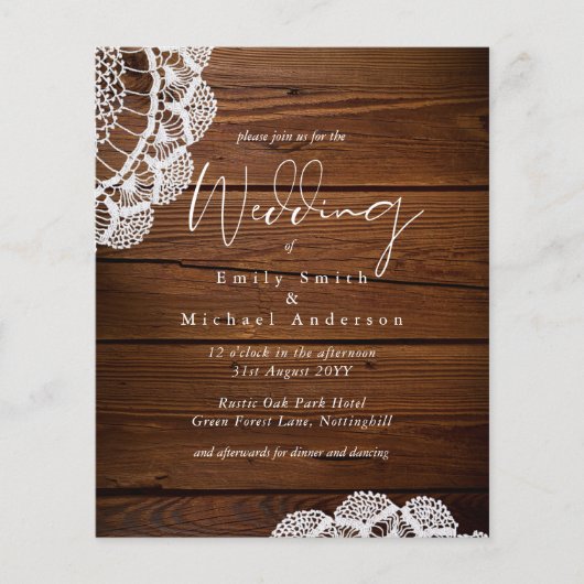 Begroting Rustic Wood Lace Wedding Invitations (Voorkant)