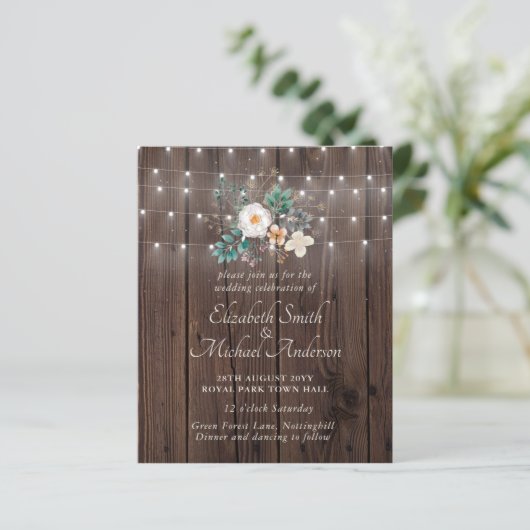 Begroting Rustic Wood Licht Floral Wedding Invitae (Staand voorkant)