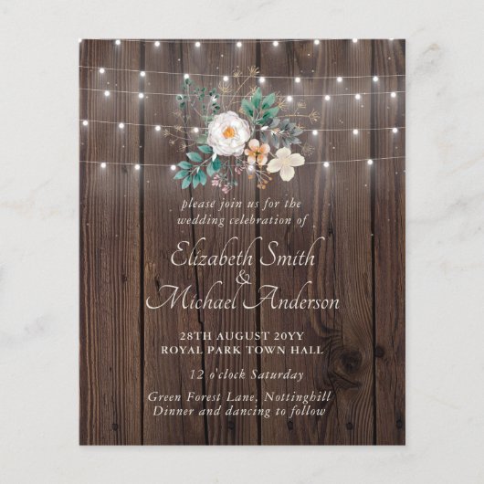 Begroting Rustic Wood Licht Floral Wedding Invitae (Voorkant)