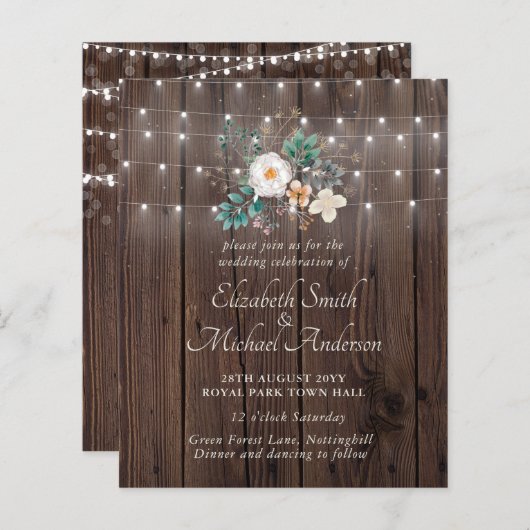 Begroting Rustic Wood Licht Floral Wedding Invitae (Voorkant / Achterkant)