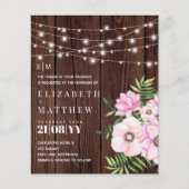 Begroting Rustic Wood Pink Flowers Wedding Invitae (Voorkant)