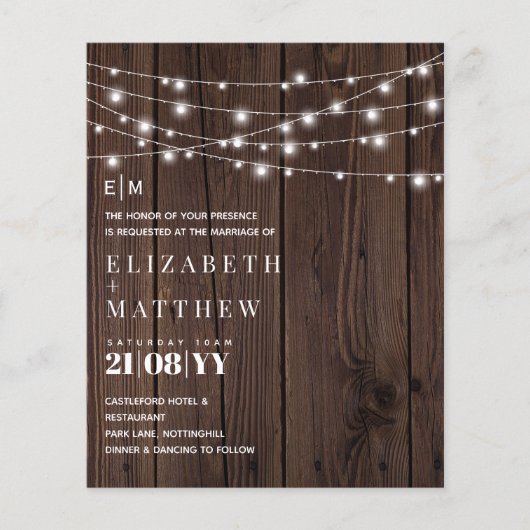 Begroting Rustic Wood Strings Lights Wedding Invit (Voorkant)